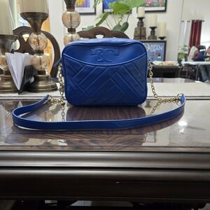 Blue Quilted Tory Burch Crossbody Bag